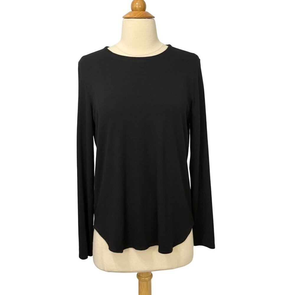 Eileen Fisher System Black Long Sleeve Top Viscose Spandex Swingy Hi-Lo Size M